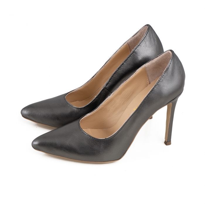 Pantofi Stiletto din piele gri metalizat [2]