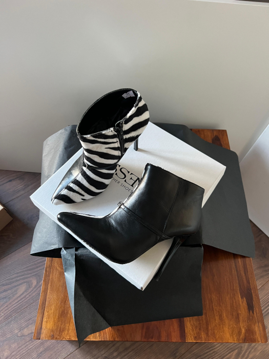 Botine Stiletto din piele  neagra si piele de ponei cu animal print [3]