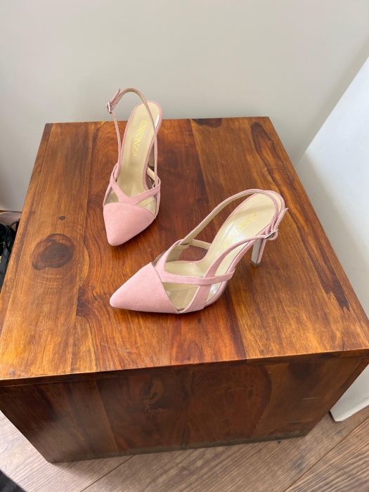 Pantofi stiletto din piele roz velur  si plastic transparent [2]