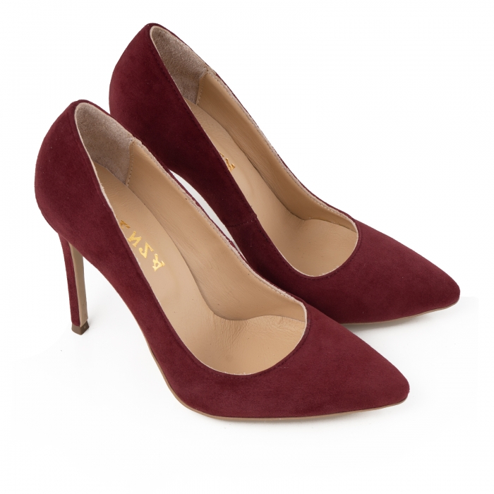 Pantofi Stiletto din piele intoarsa burgundy [2]