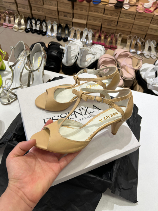 Sandale din piele naturala nude, cu toc conic de 5cm [2]