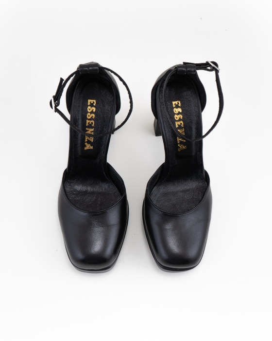 Pantofi din piele naturala, neagra, cu varf patrat si decupaj interior-exterior [3]