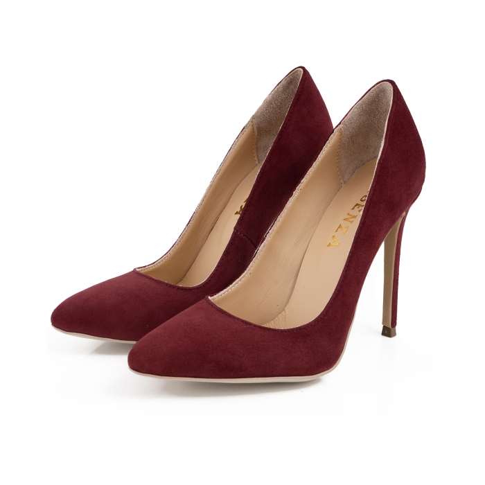 Pantofi Stiletto din piele intoarsa burgundy [3]