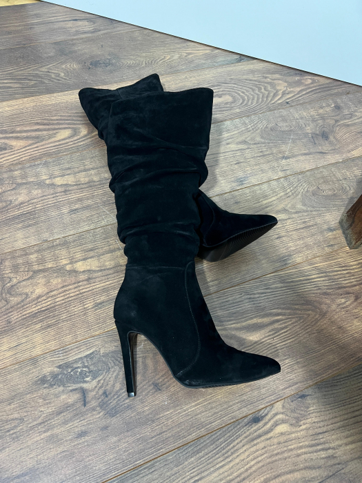 Cizme stiletto, cu pliuri, din piele intoarsa neagra [2]