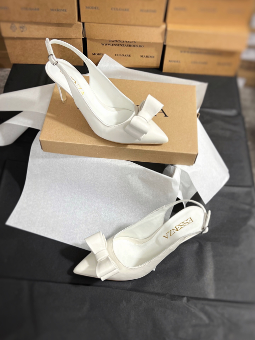 Pantofi stiletto, decupati, cu fiundita, alb unt [3]