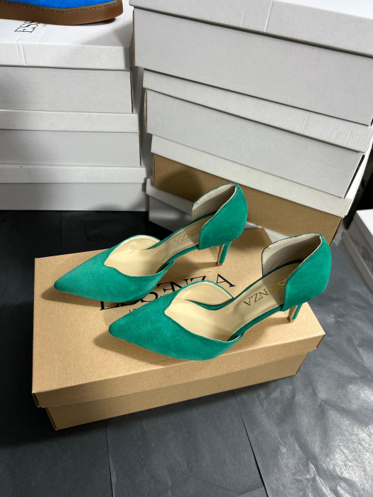 Pantofi stiletto decupati, din piele naturala intoarsa verde [4]
