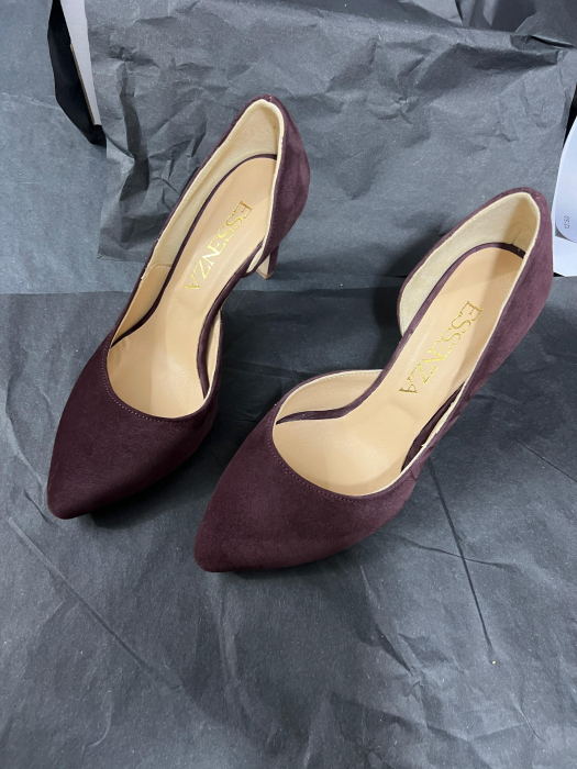 Pantofi stiletto din piele intoarsa mov pruna , cu decupaj interior intr-o linie eleganta [2]