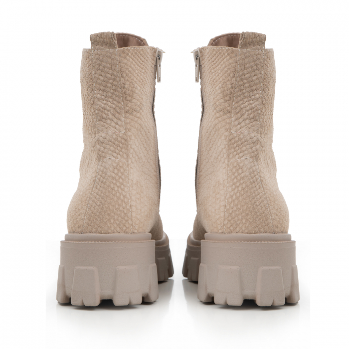 Bocanci cu siret, din piele naturala bej, cu presaj de sarpe [4]