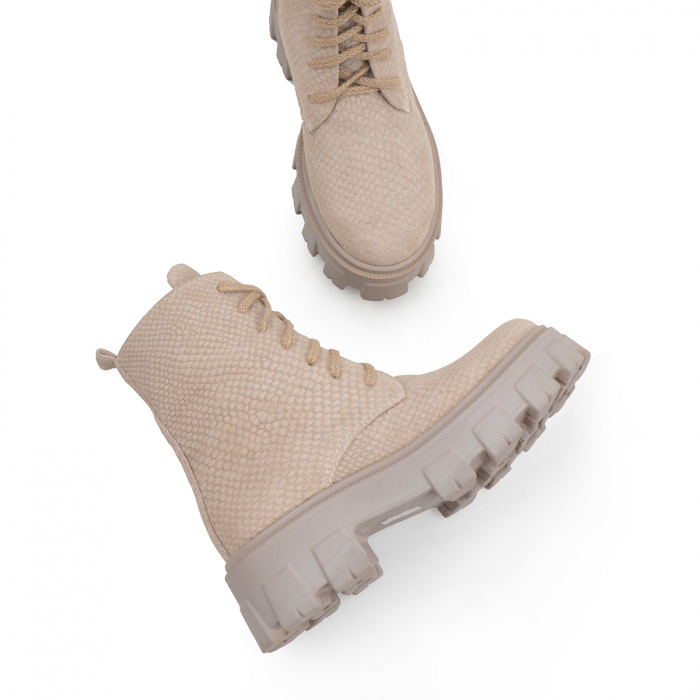 Bocanci cu siret, din piele naturala bej, cu presaj de sarpe [3]