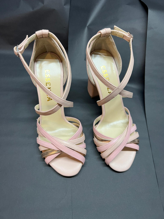 Sandale cu barete multicolore din piele roz, nude si auriu roze [2]