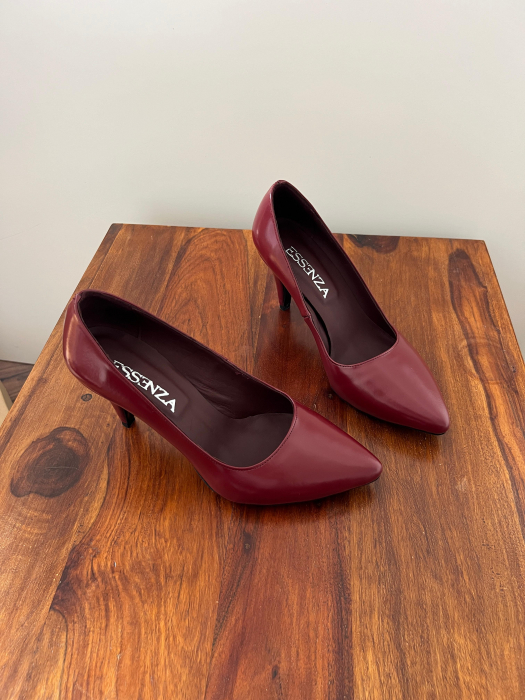 Pantofi stiletto din piele naturala visinie [6]
