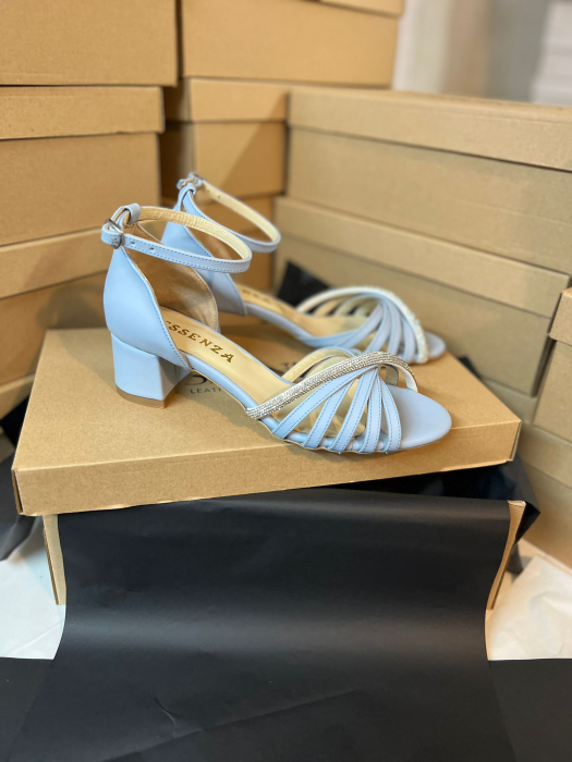 Sandale cu barete  din piele baby blue si cristal argintiu [2]