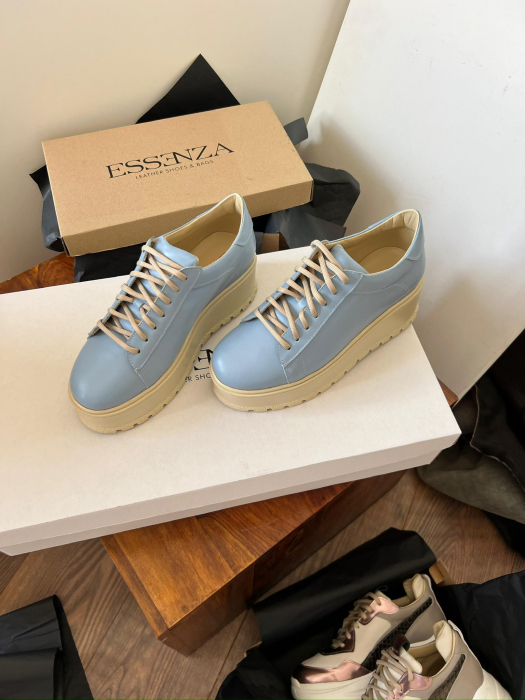 Pantofi cu talpă groasă, realizati din piele naturala , albastru deschis [5]