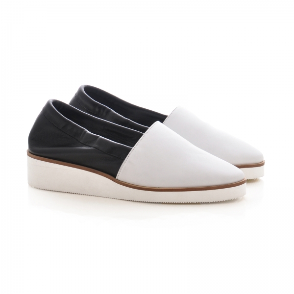 Espadrile din piele alba si neagra, cu talpa suprainaltata alba [2]