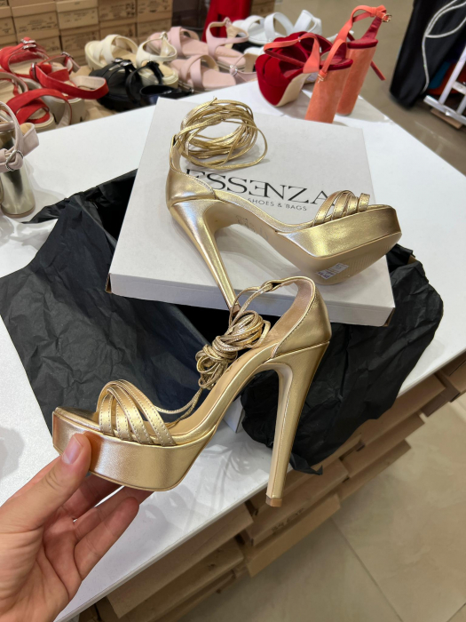 Sandale din piele naturala aurie, cu toc de 13,5cm si platforma de 3cm [4]