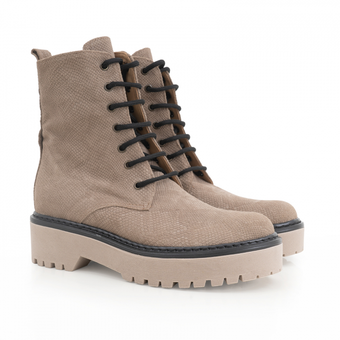 Bocanci cu siret, din piele naturala bej, cu presaj de sarpe [2]