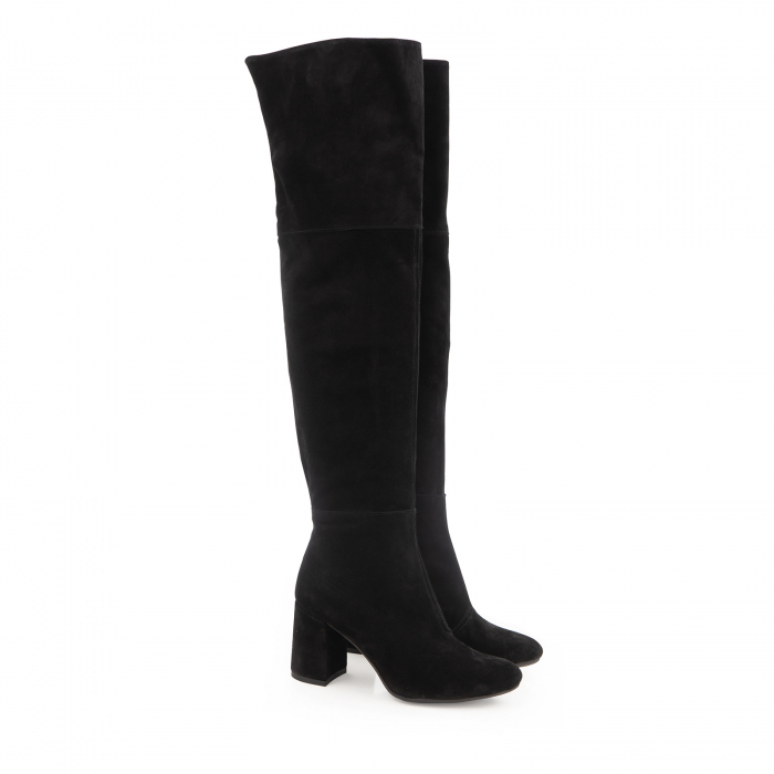 Cizme peste genunchi, din piele intoarsa neagra cu toc de 7cm [2]