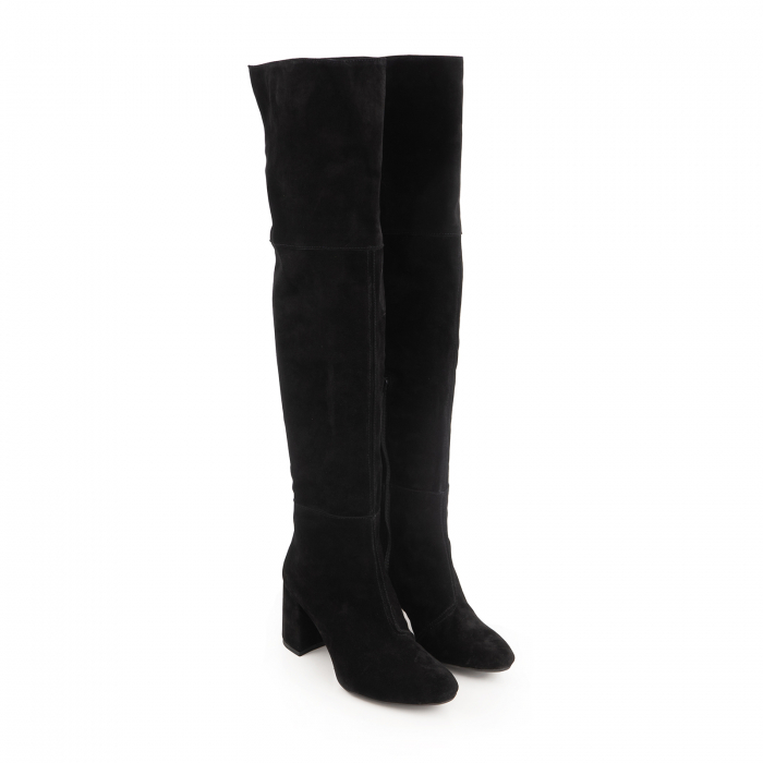 Cizme peste genunchi, din piele intoarsa neagra cu toc de 7cm [3]