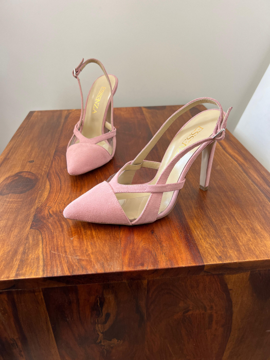 Pantofi stiletto din piele roz velur  si plastic transparent [3]