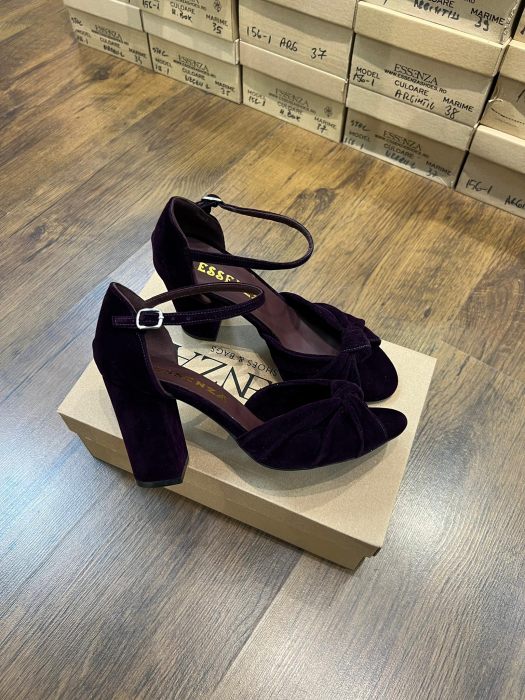 Pantofi stiletto din piele mov velur  si plastic transparent [4]