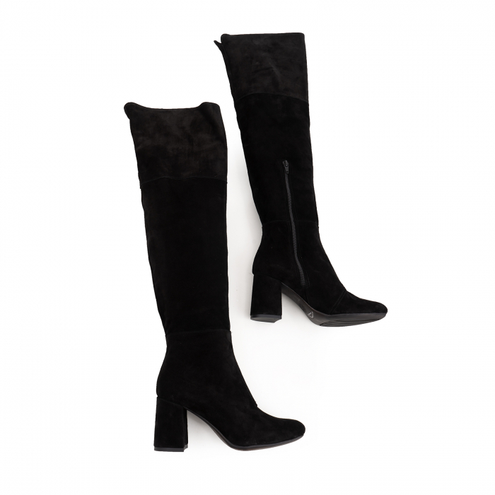 Cizme peste genunchi, din piele intoarsa neagra cu toc de 7cm [4]