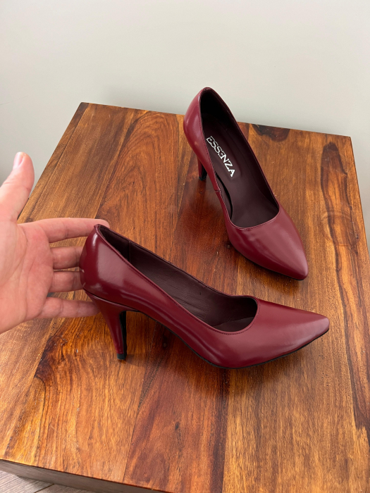 Pantofi stiletto din piele naturala visinie [1]