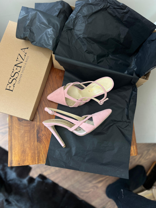 Pantofi stiletto din piele roz velur  si plastic transparent [5]