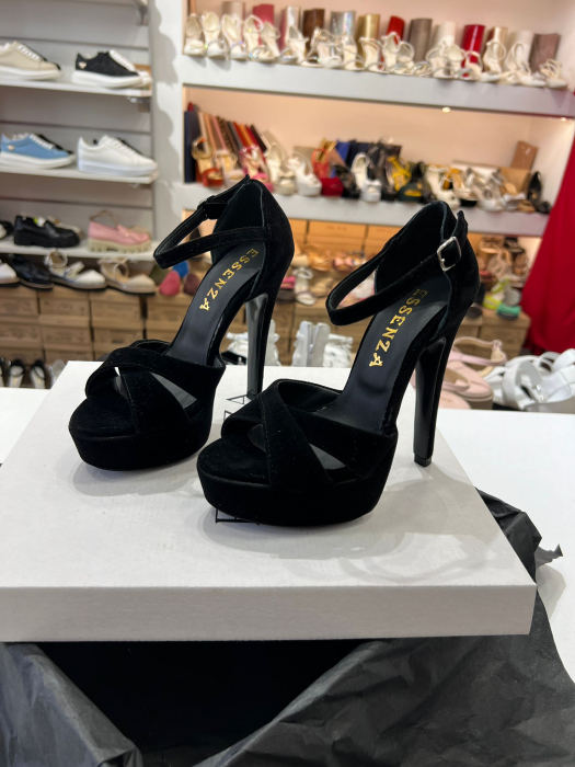 Sandale cu platforma, din catifea neagra [2]
