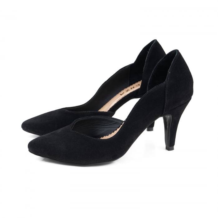 Pantofi stiletto din piele intoarsa neagra, cu decupaj interior [2]