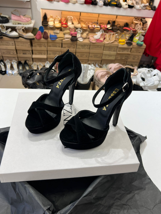 Sandale cu platforma, din catifea neagra [3]