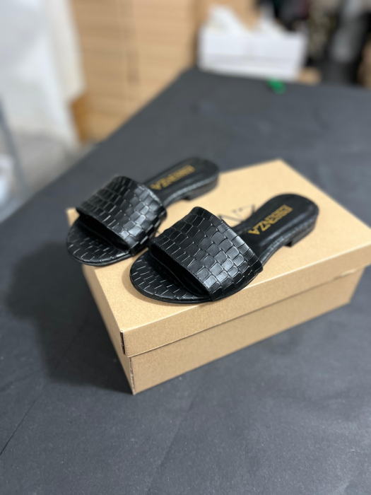 Flip flops din piele naturala neagra croco [4]