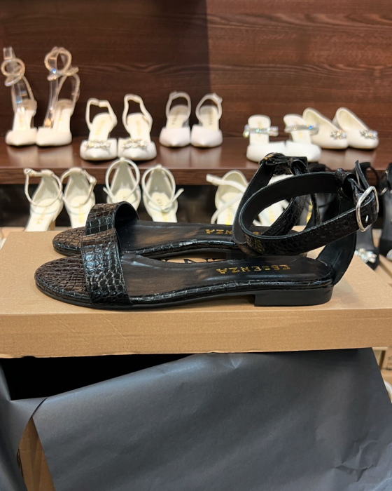 Sandale din piele naturala neagra, cu presaj croco [1]