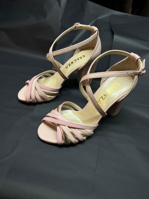 Sandale cu barete multicolore din piele roz, nude si auriu roze [3]
