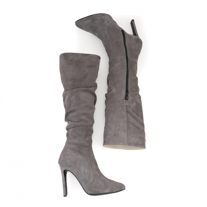 Cizme stiletto, cu pliuri, din piele intoarsa gri [3]