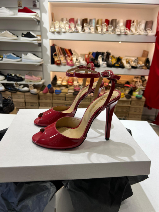 Sandale cu peep toe , din piele naturala lacuita rosie [2]