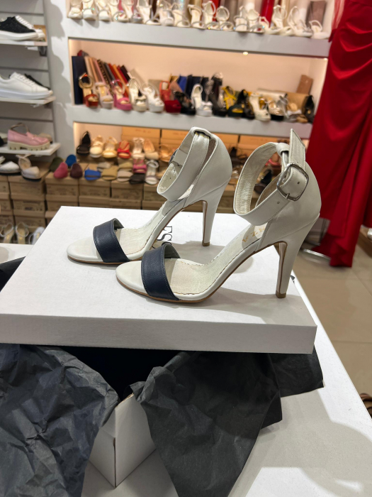 Sandale cu toc stiletto, din piele naturala alba si neagra [3]