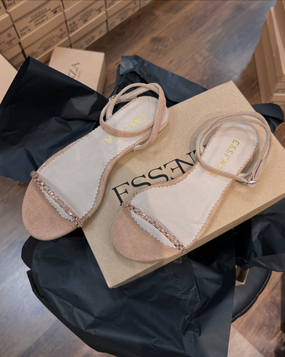 Sandale Chiara, din piele intoarsa roz somon, cu cristale rose [2]