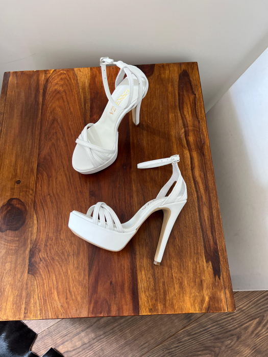 Sandale Anais din piele naturala alba, cu toc de 14cm si platforma de 3cm [4]