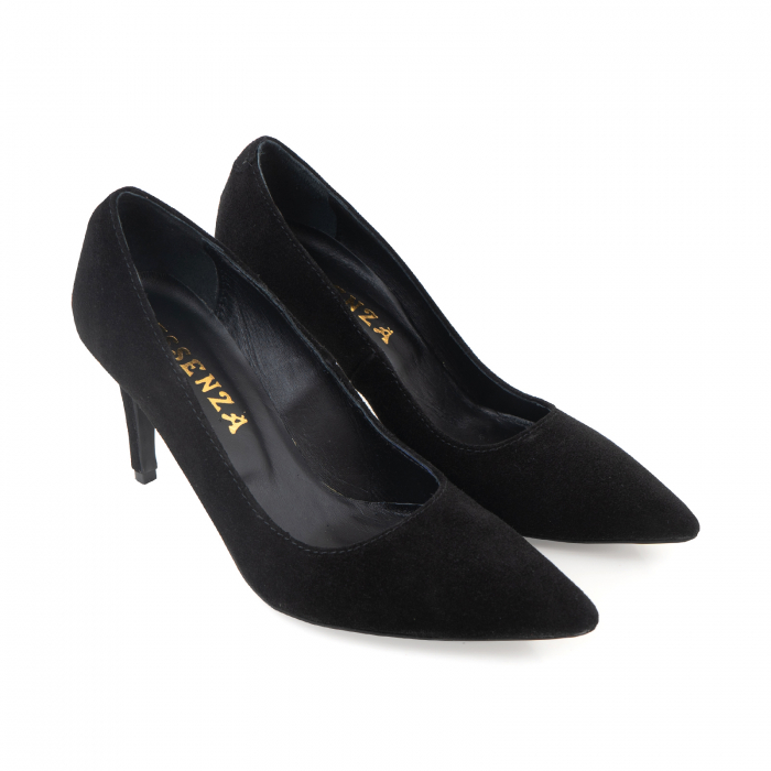 Pantofi stiletto din piele naturala intoarsa, neagra, cu toc de 7 [4]
