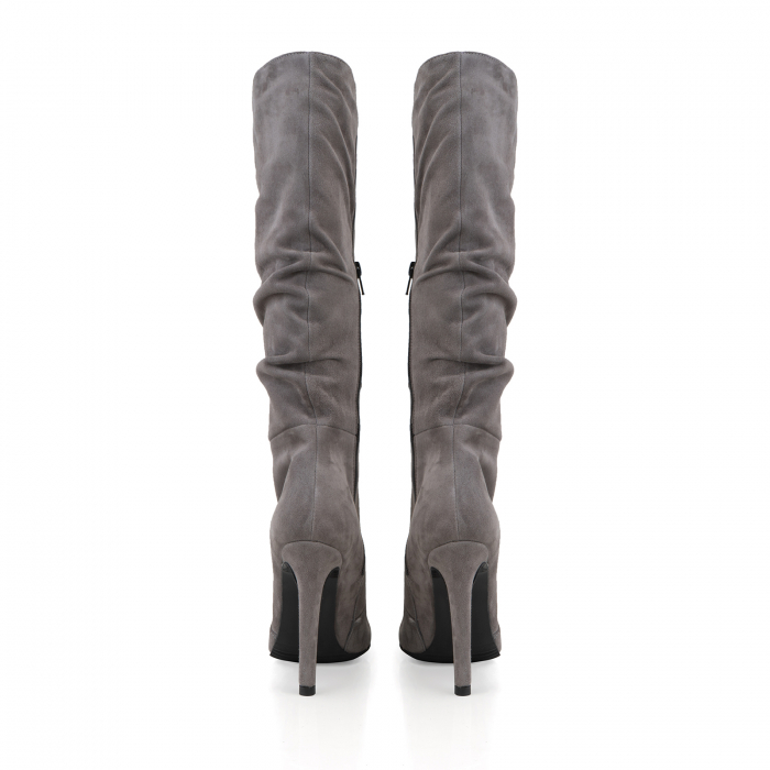 Cizme stiletto, cu pliuri, din piele intoarsa gri [4]