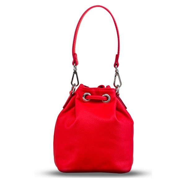 Poseta Kristy mini bucket  din piele naturala rosie [4]
