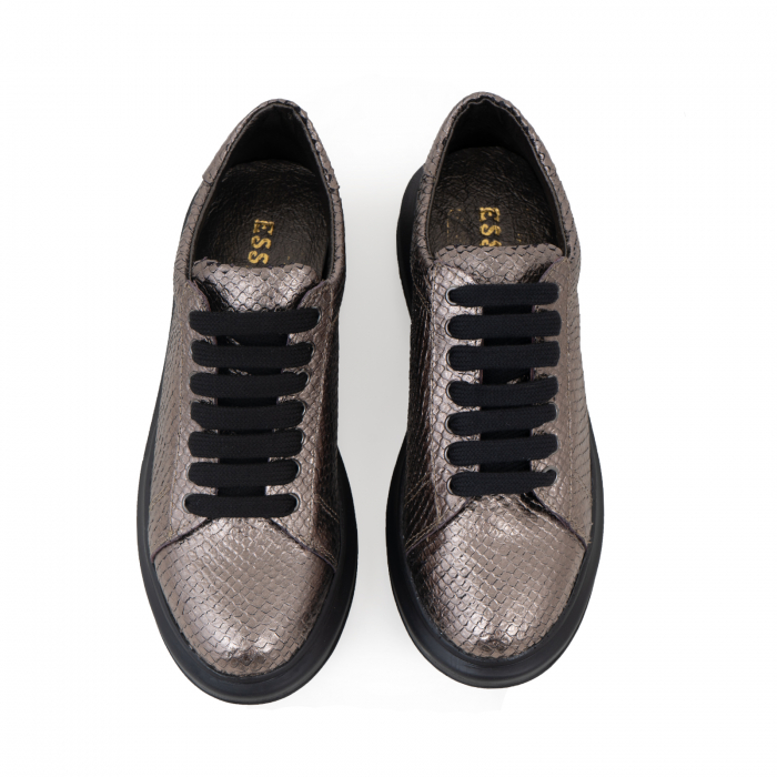 Pantofi cu talpă groasă, realizati din piele naturala, bronz laminat cu textura tip piele de sarpe [3]