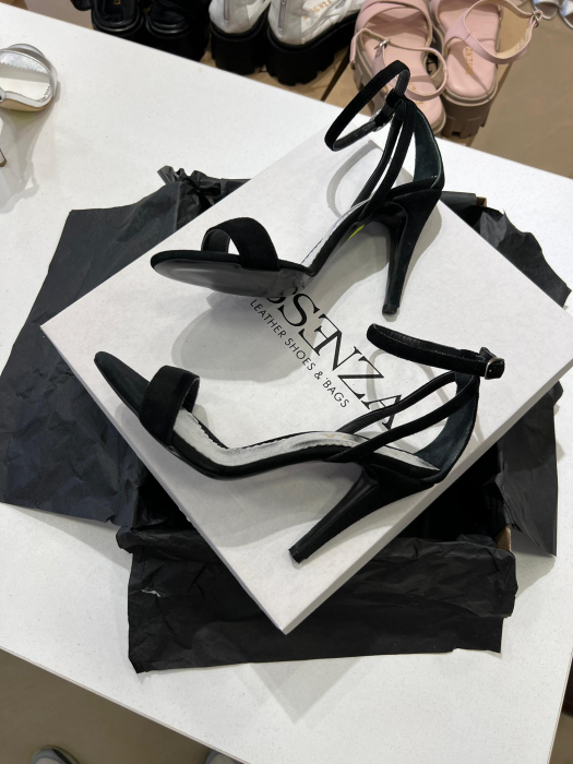 Sandale din piele intoarsa neagra, cu toc stiletto [3]