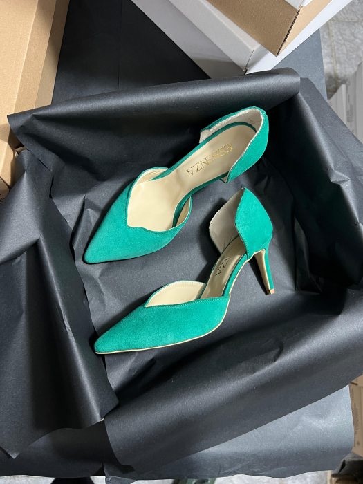 Pantofi stiletto decupati, din piele naturala intoarsa verde [7]
