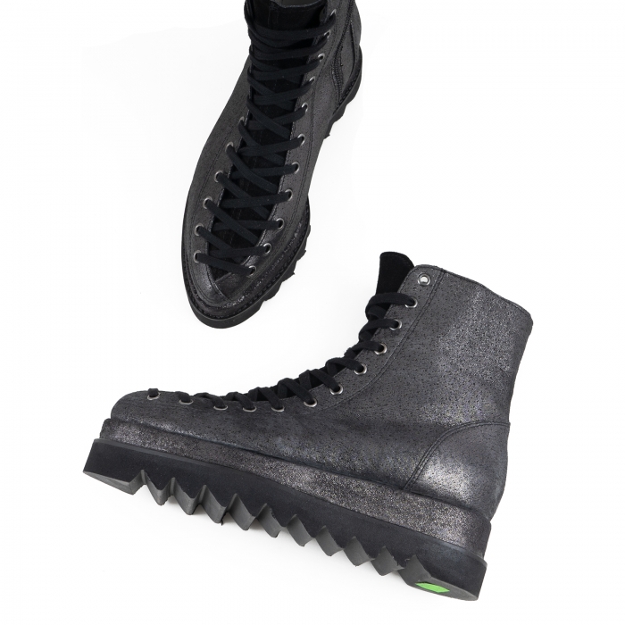 Ghete Everest cu siret, din piele gri patinat glitter si piele intoarsa neagra [3]