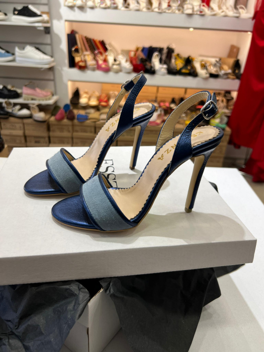 Sandale elegante din piele naturala albastru velur [1]