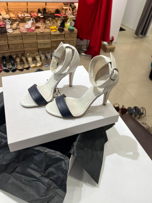 Sandale cu toc stiletto, din piele naturala alba si neagra [2]