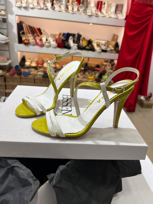 Sandale elegante din piele lacuita galbena si alba [3]