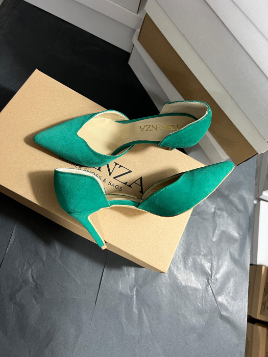 Pantofi stiletto decupati, din piele naturala intoarsa verde [8]