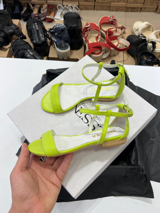 Sandale cu talpa joasa, din piele naturala galben neon [2]